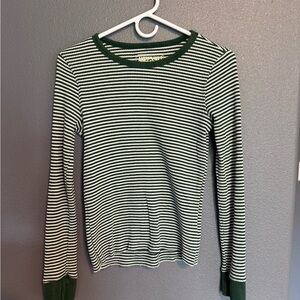 American Eagle Green and White Striped Sweater